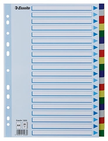 Esselte Register PP A4, 20 farbige Trennblätter