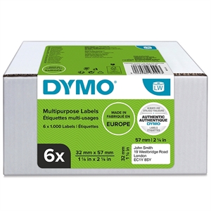 Dymo Etikett Multi 32 x 57 mm entfernbare weiße mm, 6 x 1000 Stück.