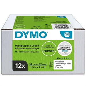 Dymo Label Multi 32 x 57 mm abnehmbar weiß mm, 12 x 1000 Stück.