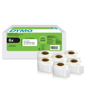 Dymo LabelWriter 25 mm x 54 mm Adressetiketten für Rücksendung, 6 Rollen à 500 Stk.