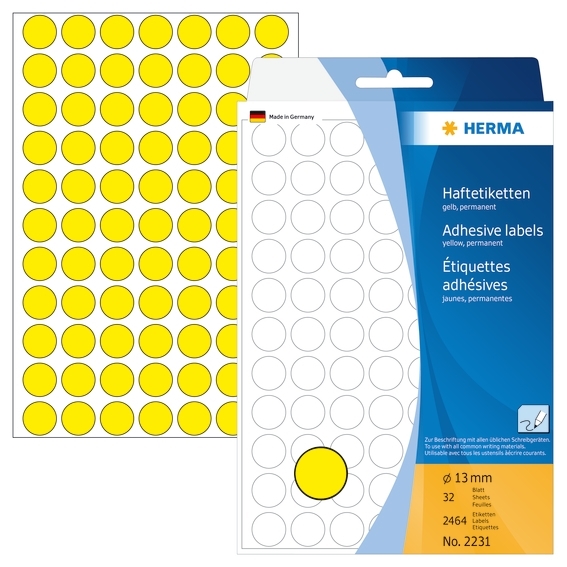 HERMA Etikett handbuch ø13 gelb mm, 2464 Stück.