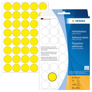 HERMA Etiketten manuell Ø19 gelb mm, 1280 Stück.