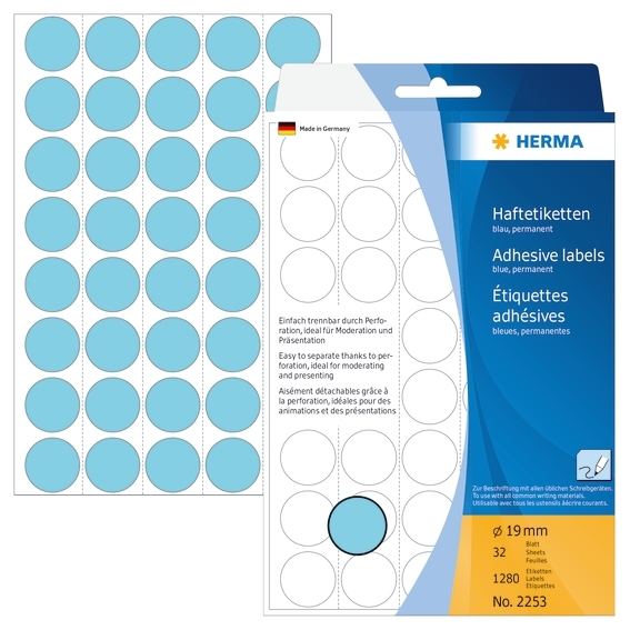 HERMA Etiketten, manuell, ø19 mm, blau, 1280 Stück.