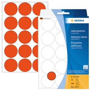 HERMA Etikett manuell ø32 rot mm, 480 Stück.