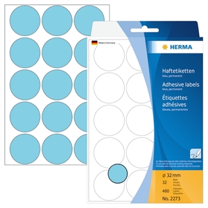 HERMA Etiketten-Handbuch ø32 blau mm, 480 Stück.