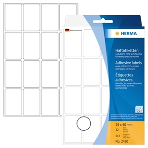 HERMA Etikett manuell 25 x 40 mm, weiß, 512 Stück.