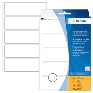 HERMA Etiketten, 31 x 100 mm, weiß, manuell, 160 Stück.