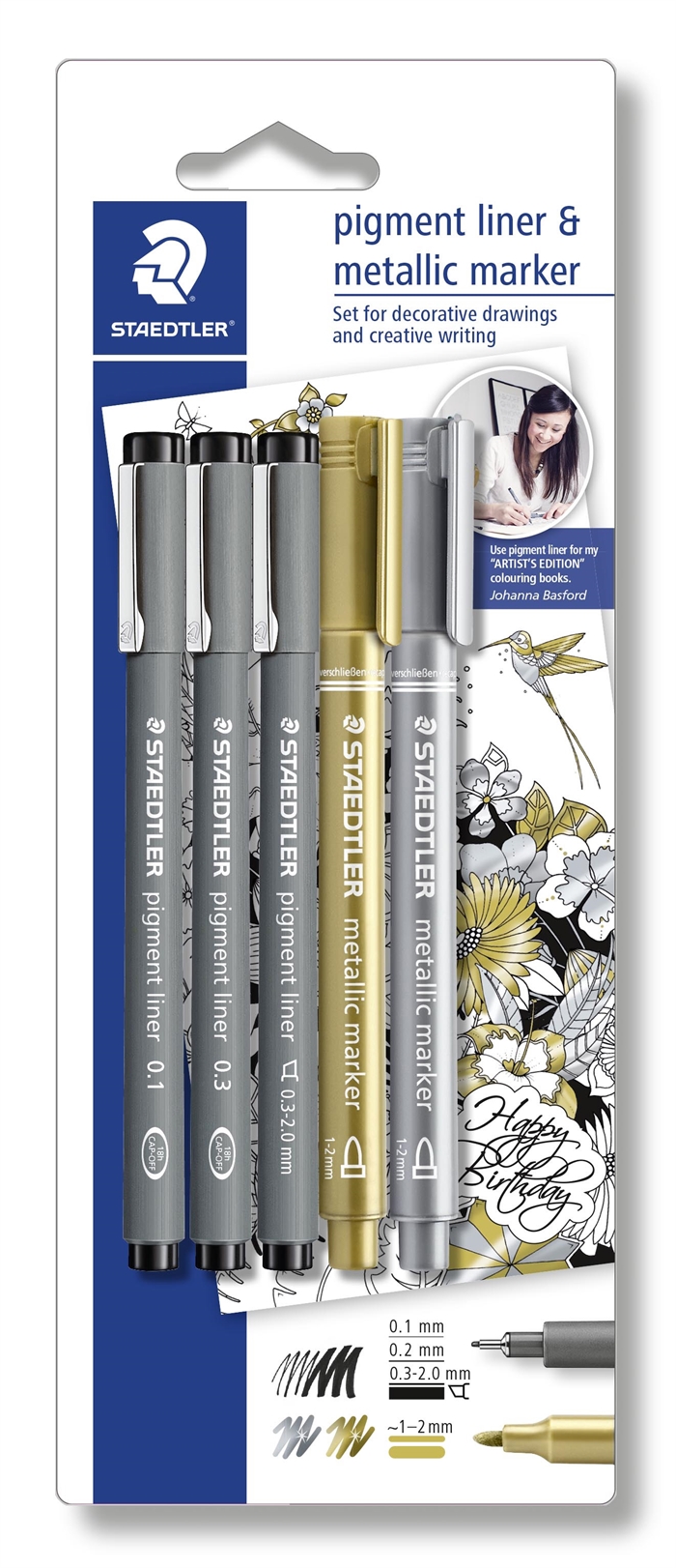 Staedtler Fineliner Pigmentliner Schwarz + Silber und Gold (3+2)