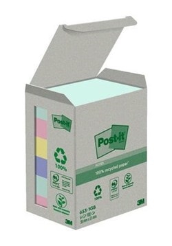3M Post-it Notizzettel 38 x 51 mm, aus recyceltem Material, verschiedene Farben - 6er Pack