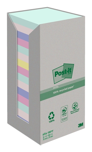 3M Post-it Recycled Mix Farben 76 x 76 mm, 100 Blatt - 16er Pack