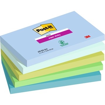 3M Post-it Haftnotizen super sticky Oasis 76 x 127 mm, - 90 Blatt - 5er Pack