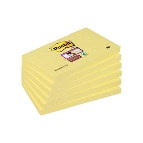 3M Post-it Notizen super sticky 76 x 127 mm, gelb - 6er Pack.