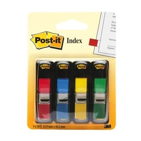 3M Post-it Registerkarten 11,9 x 43,1 mm, verschiedene Farben - 4er Pack