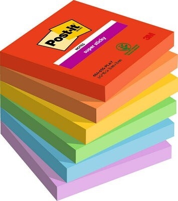 3M Post-it Haftnotizen super haftend 76 x 76 mm, Spielhaft - 6er Pack