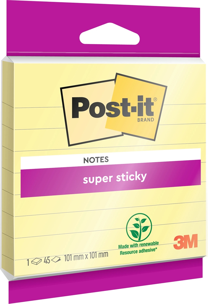 3M Post-it Haftnotizen super haftend Kanariengelb liniert 101 x 101mm - 45 Blatt