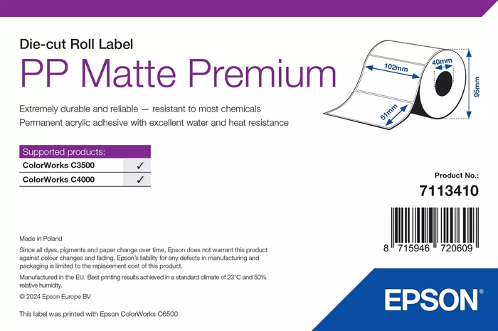Epson PP Matte Label Premium, Gestanzte Etiketten, 102 x 51 mm (535 Etiketten)