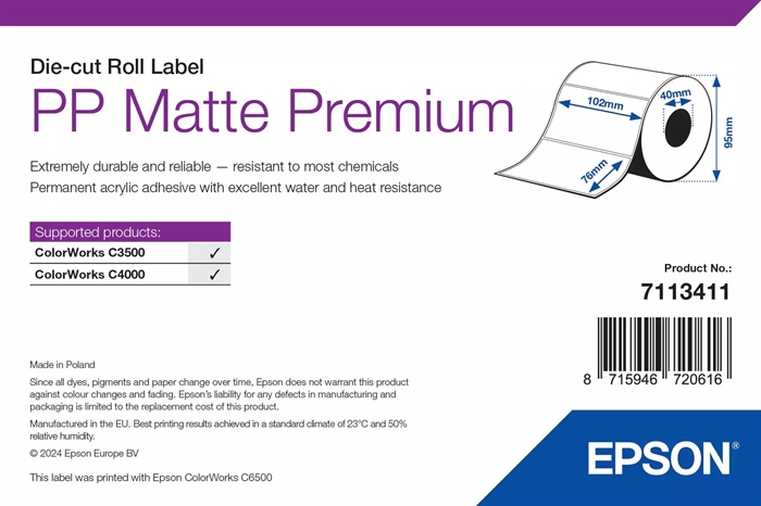 Epson PP Matte Label Premium, Gestanzte Etiketten, 102 x 76 mm (365 Etiketten)