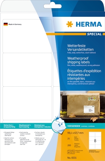 HERMA Label Versand/Versand - extra stark 99,1 x 67,7 mm, 2 Stück.