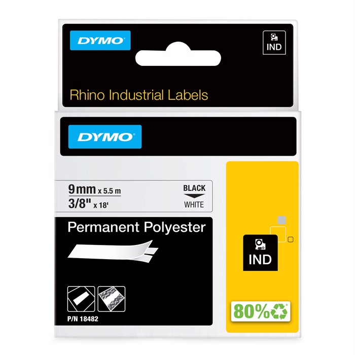 Tape Rhino 9mm x 5,5m permanentes Polyester bl/weiß