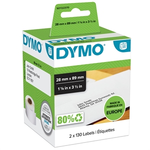 Dymo Adressetiketten 28 x 89 dauerhaft weiß, 130 Etiketten auf beiden 2 Rollen erhältlich.