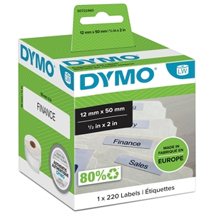 Dymo Etiketten für Hängemappen 12 x 50 permanent weiß mm, 220 Stück.