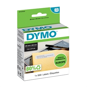 Dymo Etikettenrückgabe 25 x 54 dauerhaft weiß mm, 500 Stück.