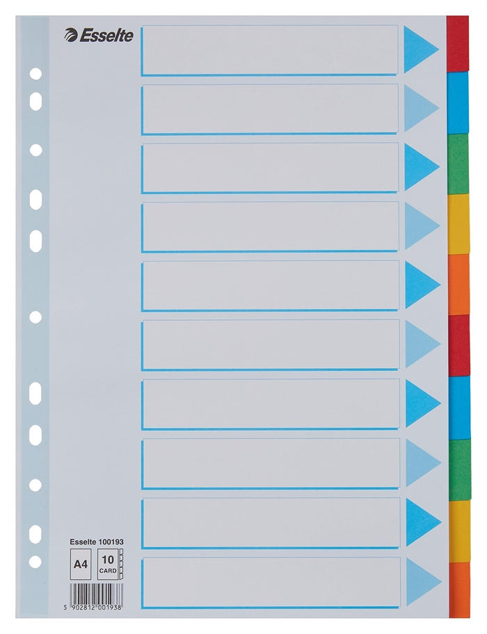 Esselte Register-Karten aus Karton A4, 10-teilig.