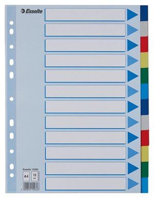 Esselte Registerkarten PP A4 in 12 farbigen Abschnitten.