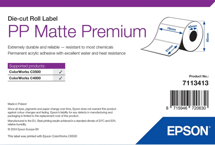 Epson PP Matte Label Premium, Gestanzte Etiketten, 76 x 51 mm (535 Etiketten)