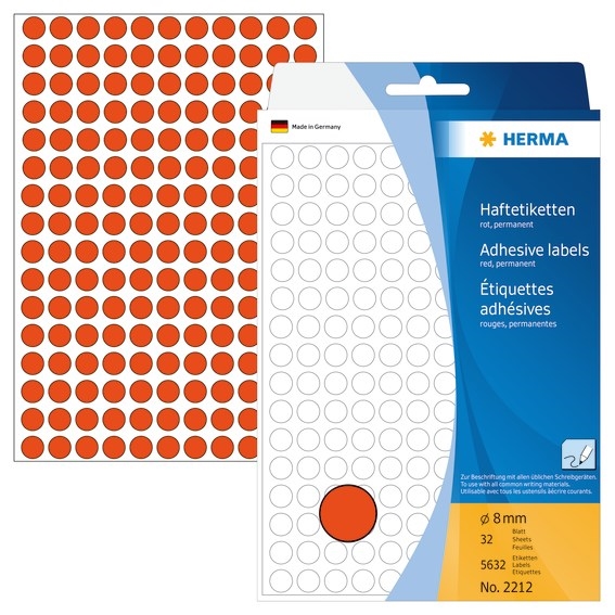 HERMA Etiketten manuell Ø8 mm, rot, 5632 Stück.