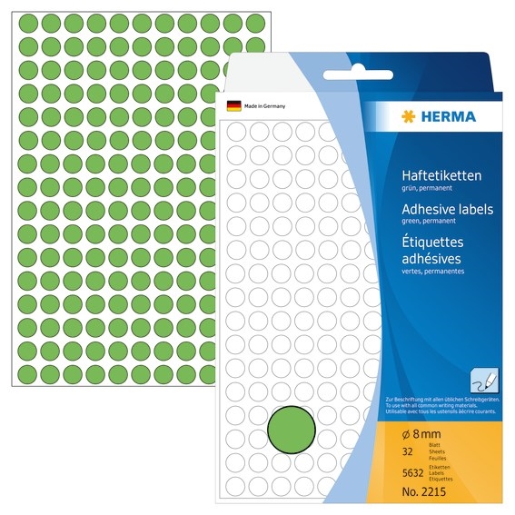 HERMA Etiketten manuell ø8 grün mm, 5632 Stk.