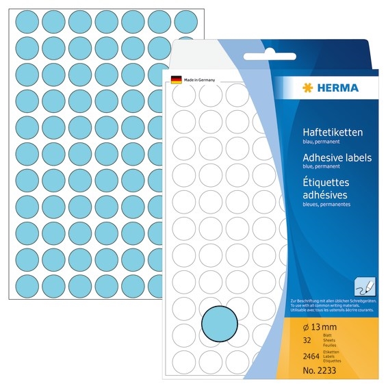 HERMA Etikettenheft ø13 mm, blau, manuell, 2464 Stück.