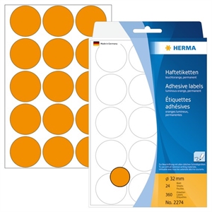 HERMA Etiketten, manuelle Anwendung, Ø32 mm, neonorange, 360 Stück.