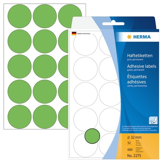 HERMA manuelles Etikett, ø32 grün mm, 480 Stück.