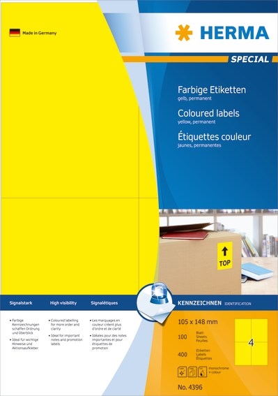 HERMA Etikett Spezial 105 x 148 mm, gelb, 400 Stk.