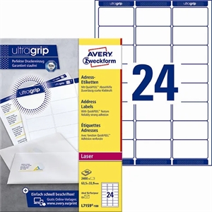 Avery L7159-100 Address Labels 63,5 x 33,9 mm QP+UG mm, 2400 Stück.