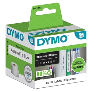 Dymo Etiketten für Aktenordner, 38 x 190 mm, weiß, 110 Stück.