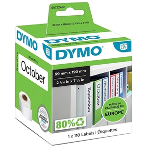 Dymo Labels für Ordner 59 x 190 mm weiß, 110 Stück.